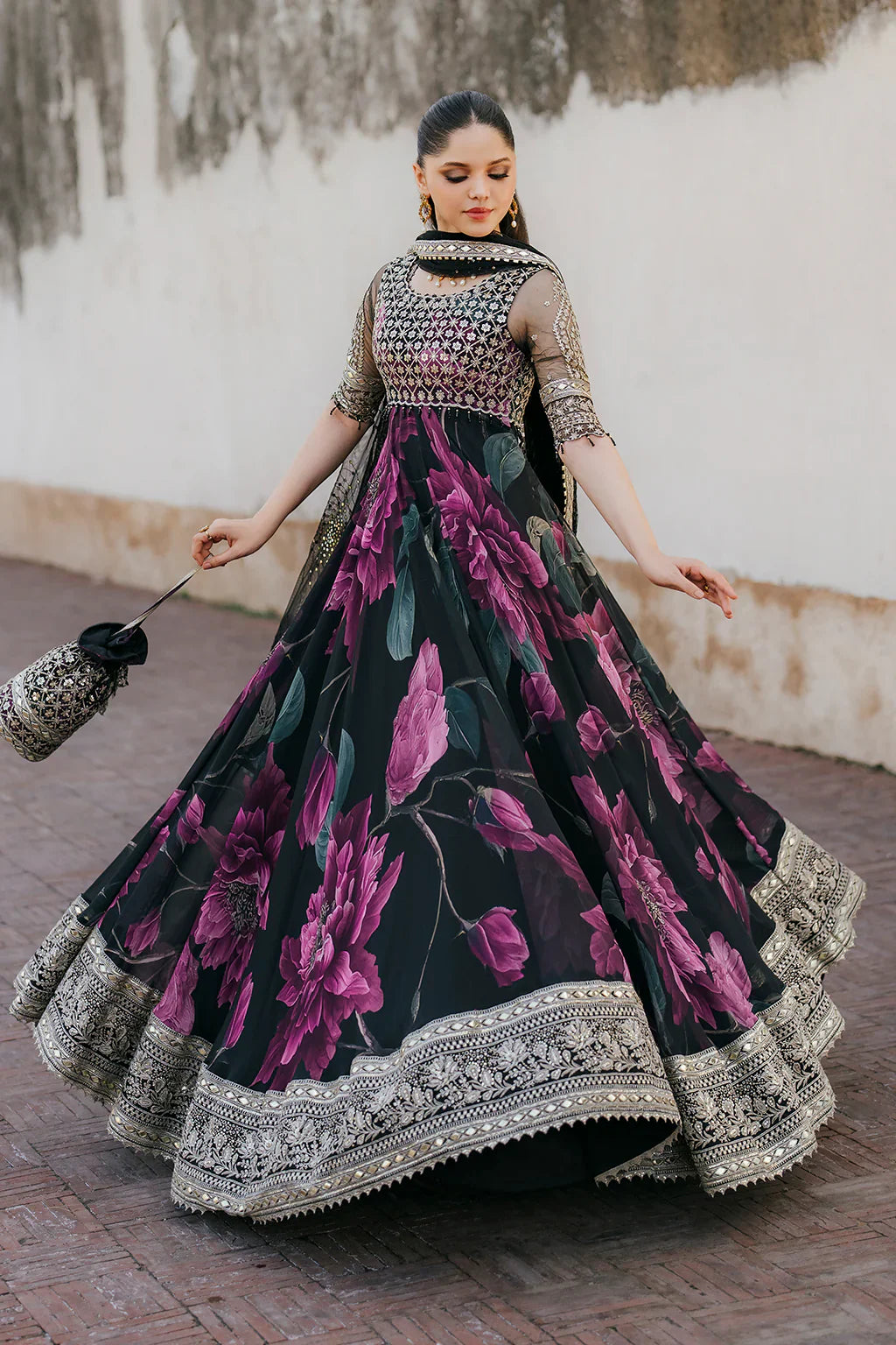 Iznik Chiffon Embroidered & Digital Print Maxi - J0485