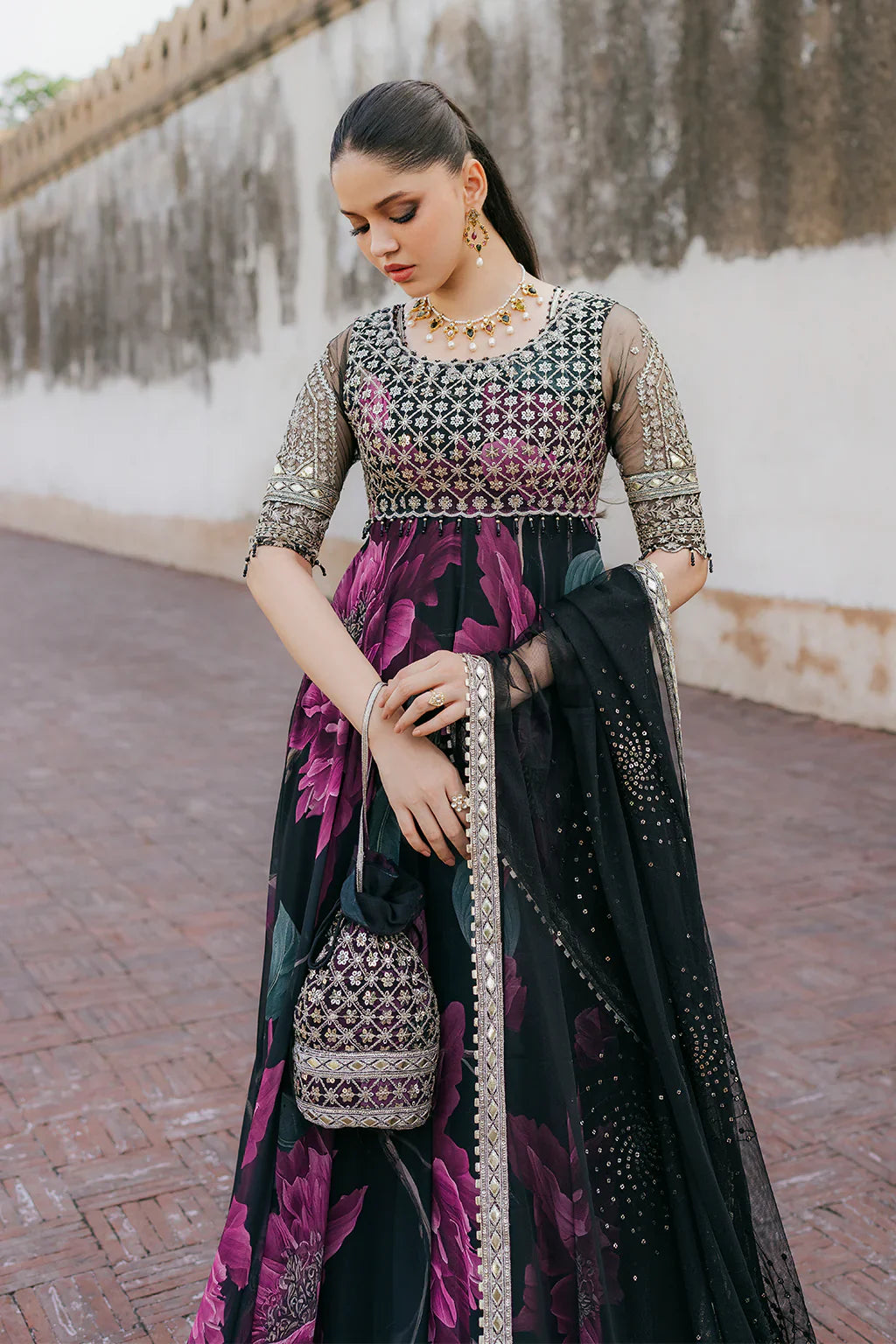 Iznik Chiffon Embroidered & Digital Print Maxi - J0485