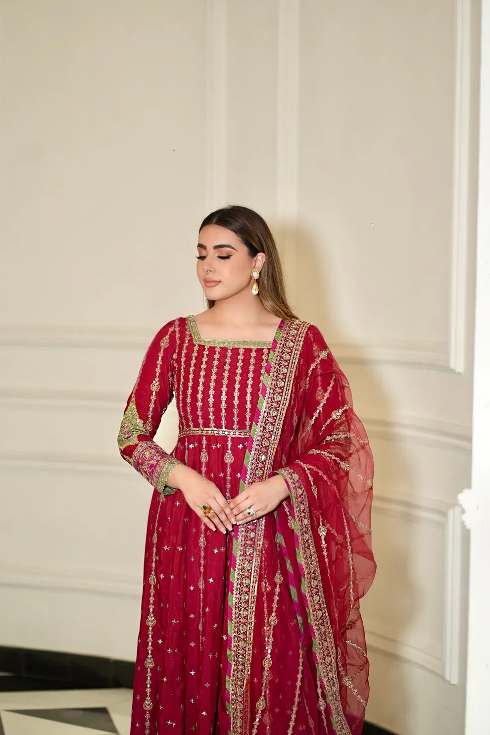 Aneelas Chiffon Embroidered & hand Embellished Maxi - J0243