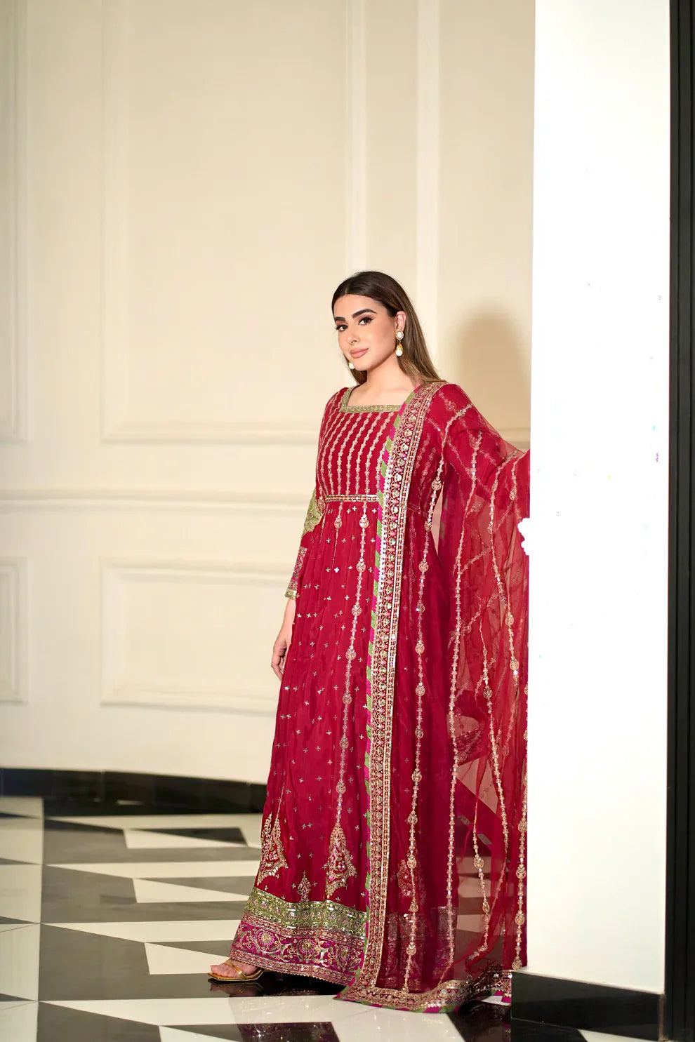 Aneelas Chiffon Embroidered & hand Embellished Maxi - J0243