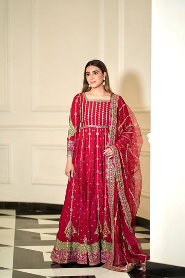 Aneelas Chiffon Embroidered & hand Embellished Maxi - J0243