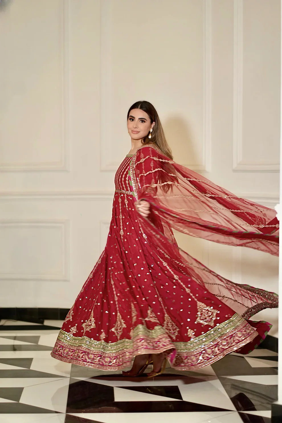 Aneelas Chiffon Embroidered & hand Embellished Maxi - J0243