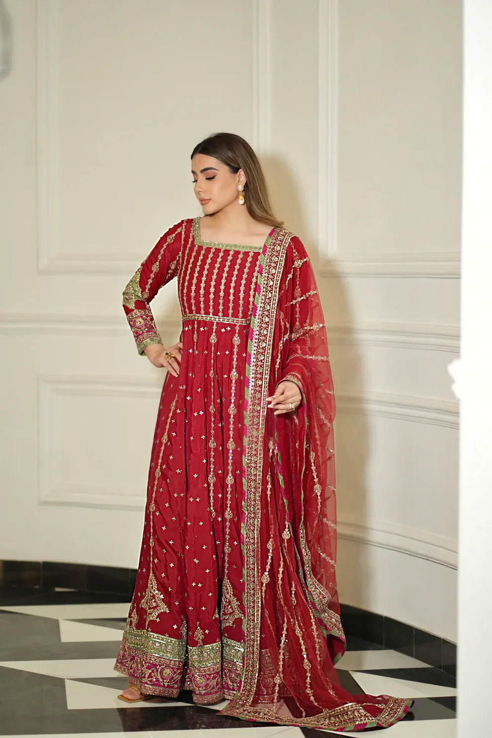 Aneelas Chiffon Embroidered & hand Embellished Maxi - J0243