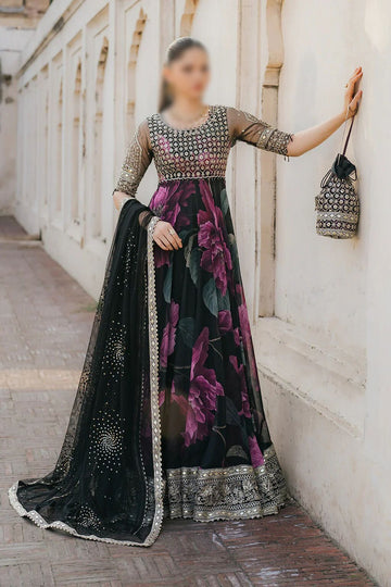 Iznik Chiffon Embroidered & Digital Print Maxi - J0485