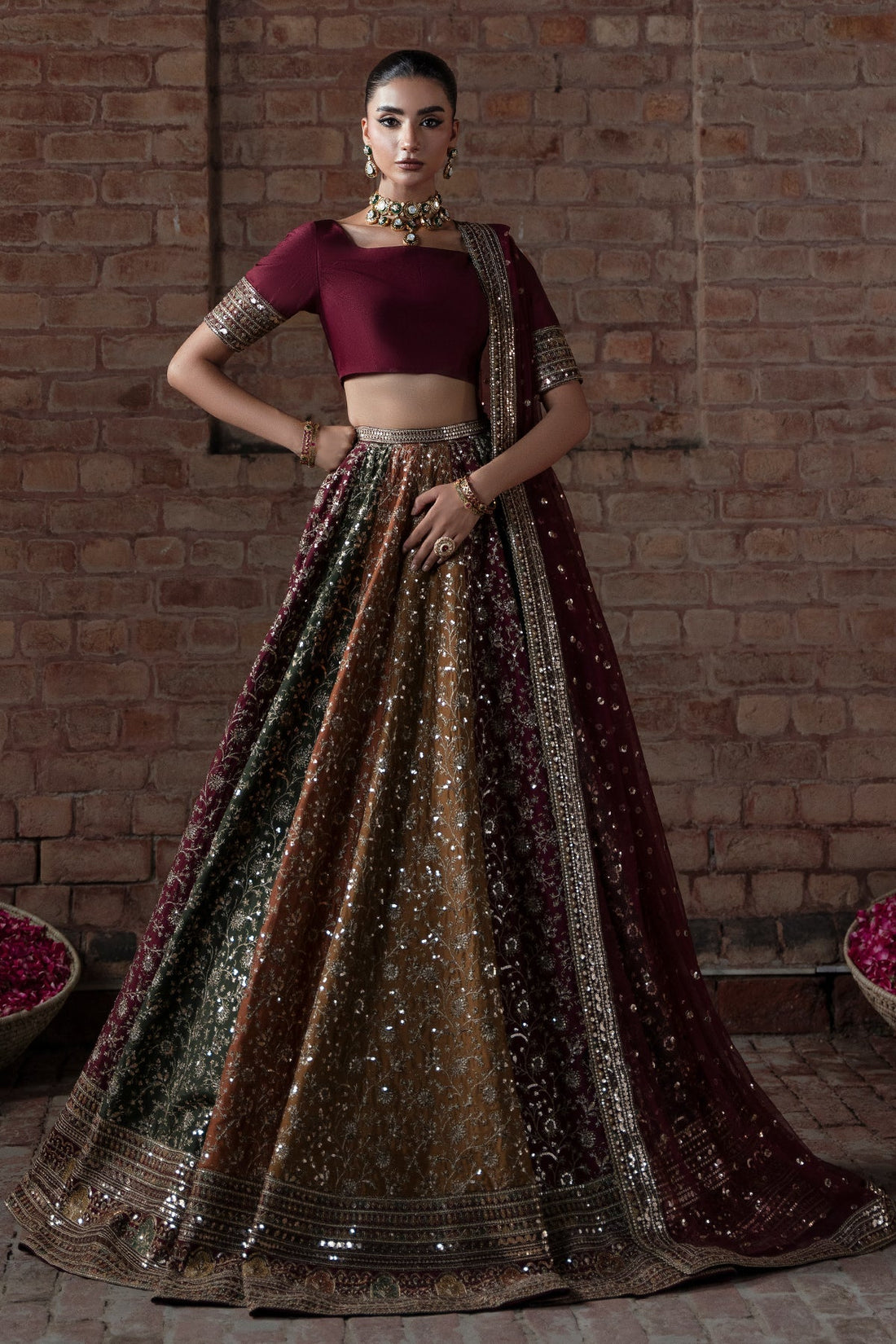 Mina Kashif Raw Silk Lehenga Choli Maxi Embroidered 3 Piece - J2763