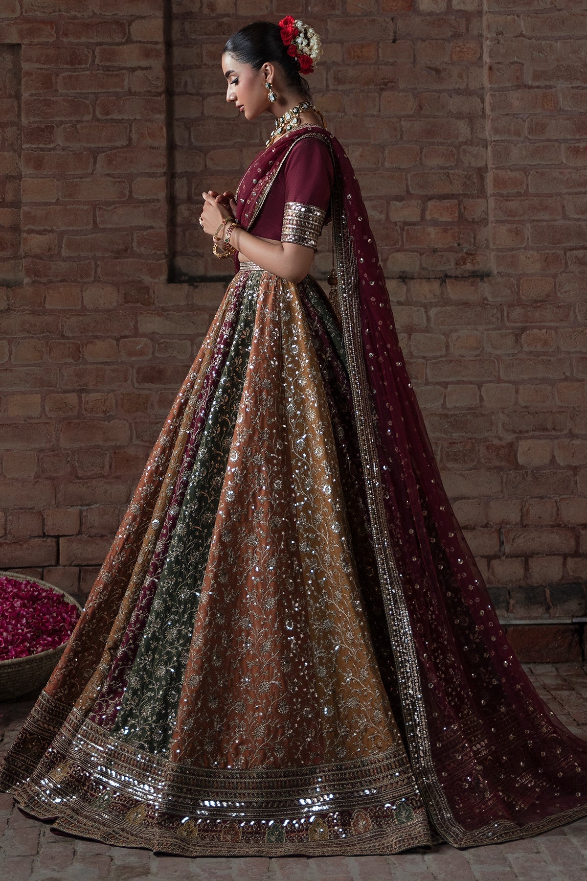 Mina Kashif Raw Silk Lehenga Choli Maxi Embroidered 3 Piece - J2763