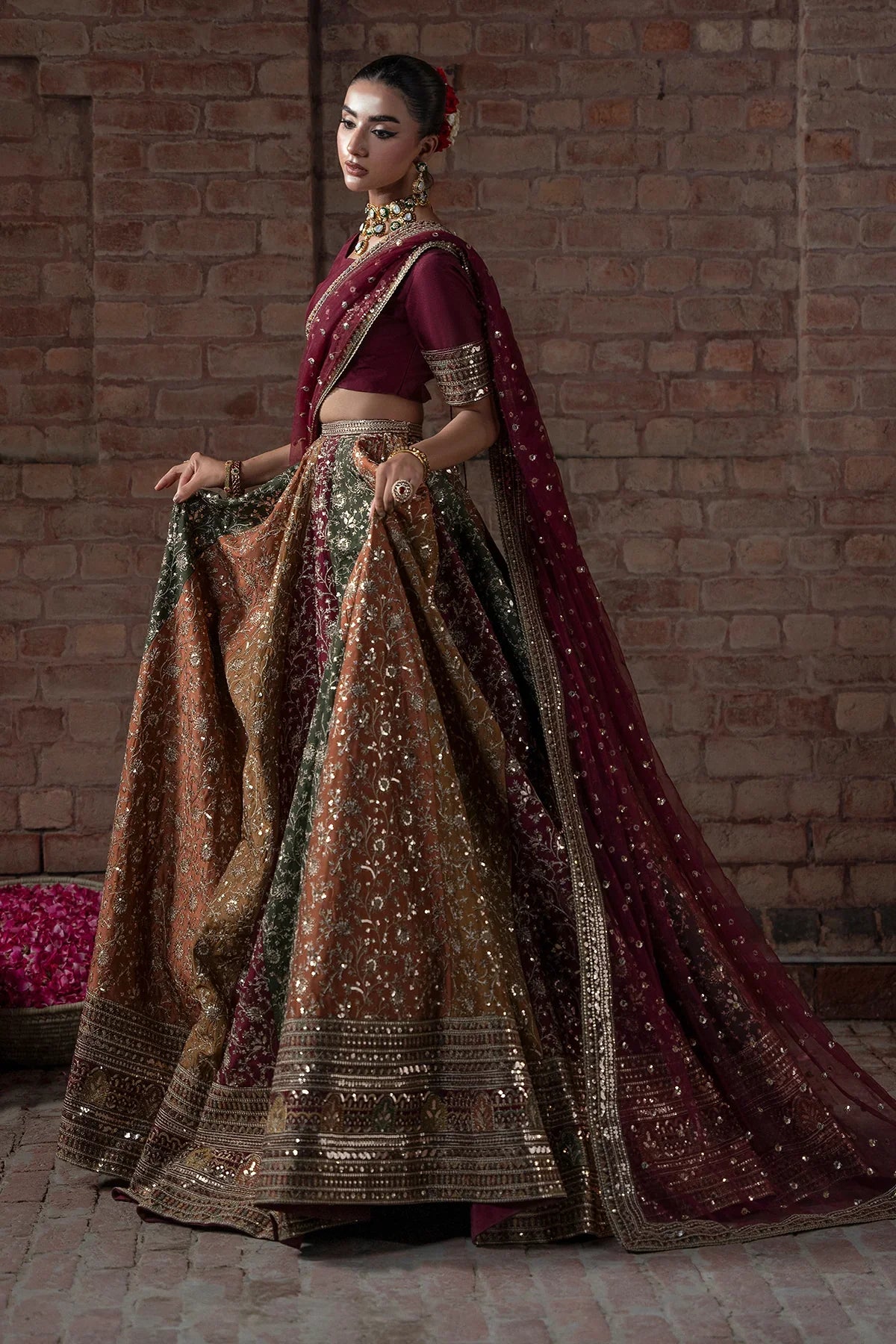 Mina Kashif Raw Silk Lehenga Choli Maxi Embroidered 3 Piece - J2763