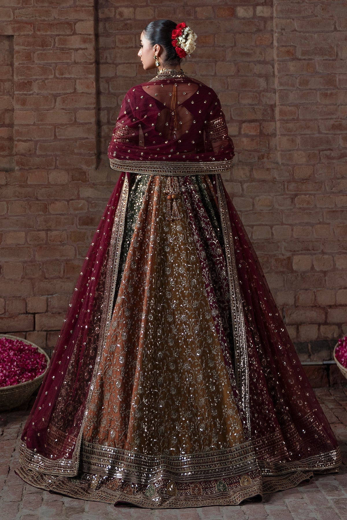 Mina Kashif Raw Silk Lehenga Choli Maxi Embroidered 3 Piece - J2763
