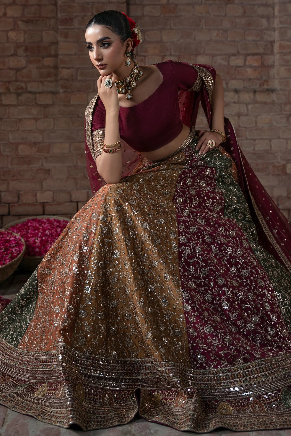 Mina Kashif Raw Silk Lehenga Choli Maxi Embroidered 3 Piece - J2763