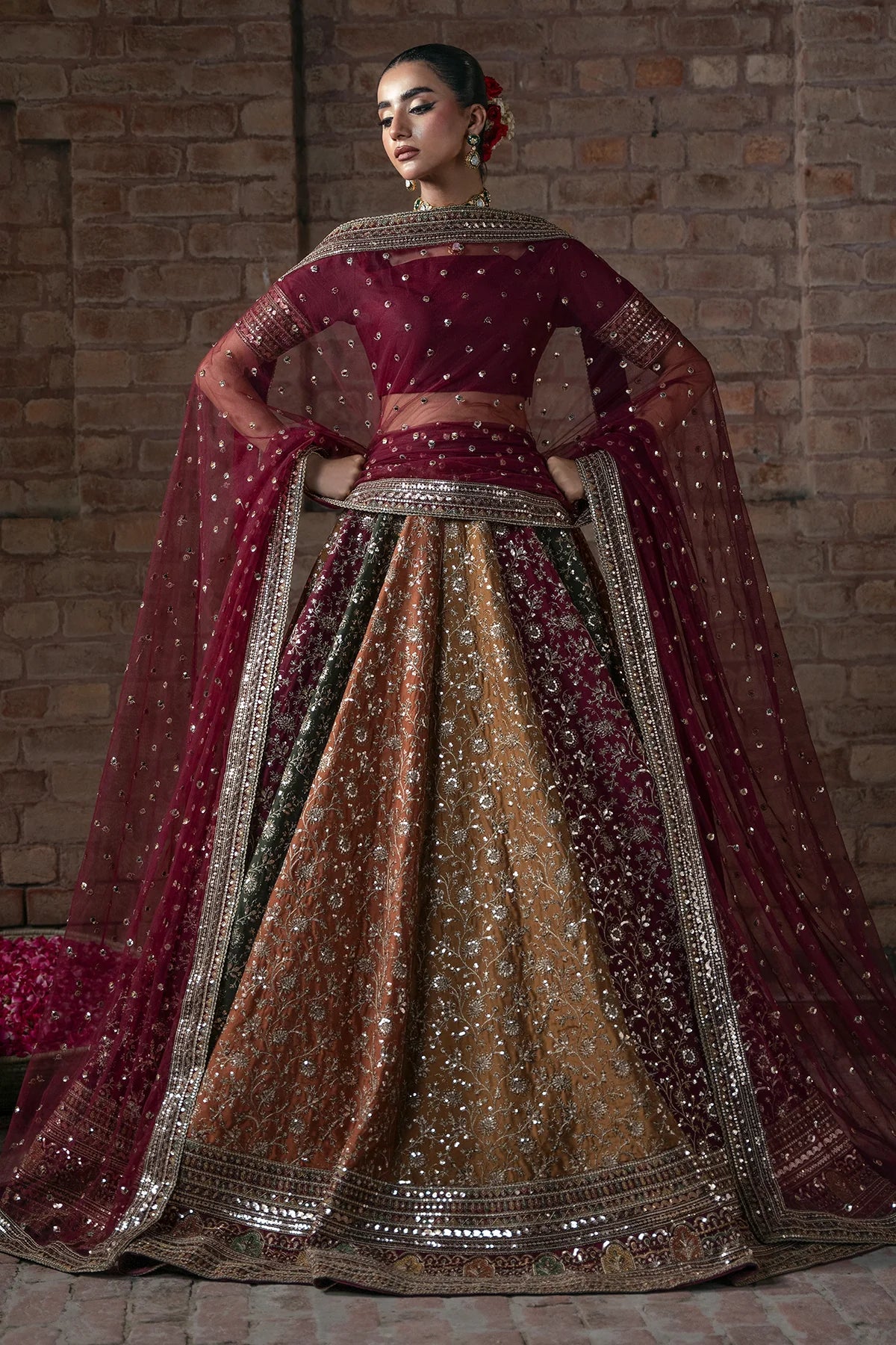 Mina Kashif Raw Silk Lehenga Choli Maxi Embroidered 3 Piece - J2763