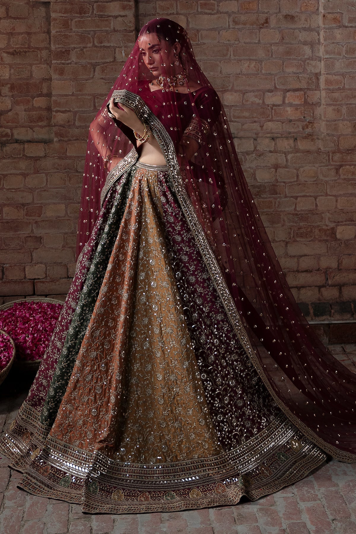 Mina Kashif Raw Silk Lehenga Choli Maxi Embroidered 3 Piece - J2763