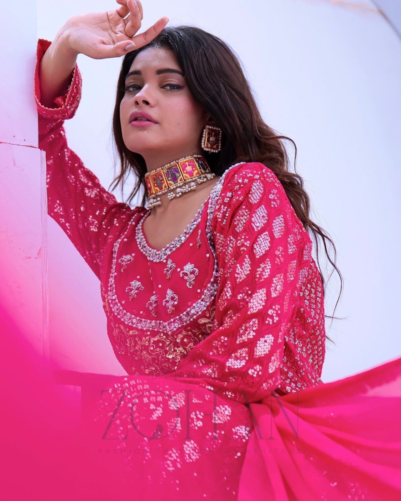 Original Factory Leftover Ethnic by Zohan Chiffon Hand Embellished & Embrodiered Formal 3 Piece Maxi Stitched - 0669