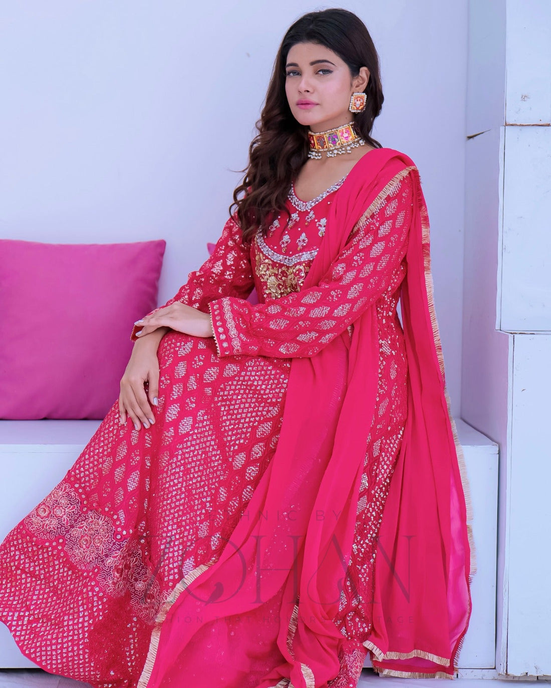 Original Factory Leftover Ethnic by Zohan Chiffon Hand Embellished & Embrodiered Formal 3 Piece Maxi Stitched - 0669