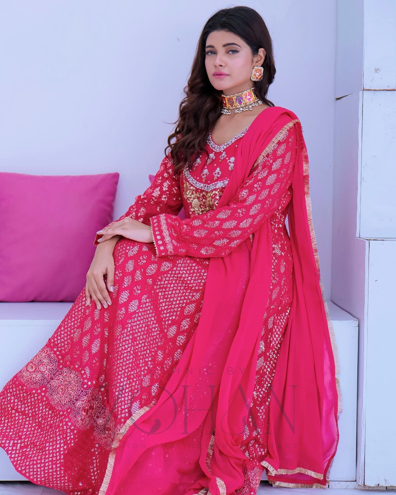 Original Factory Leftover Ethnic by Zohan Chiffon Hand Embellished & Embrodiered Formal 3 Piece Maxi Stitched - 0669